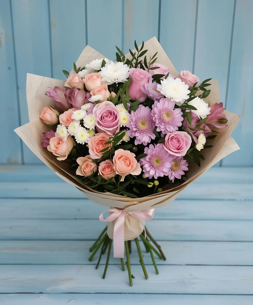 Букет цветов из: Хризантемы, Розы и Альстромерии в Билибино