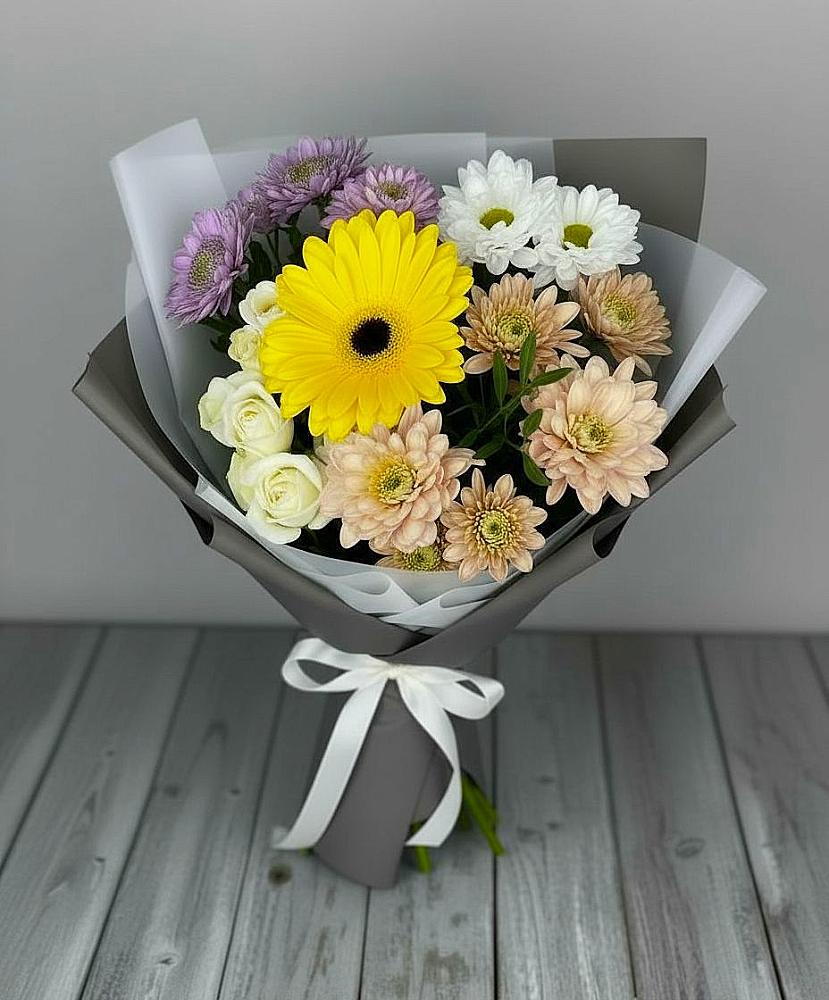 Букет цветов из: Розы, Герберы и Хризантемы в Билибино