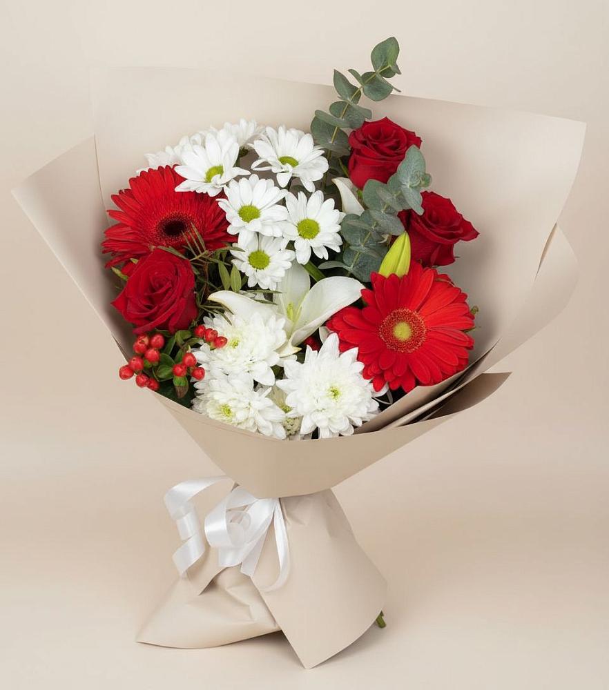 Букет цветов из: Розы, Хризантемы, Герберы и Лилии в Билибино