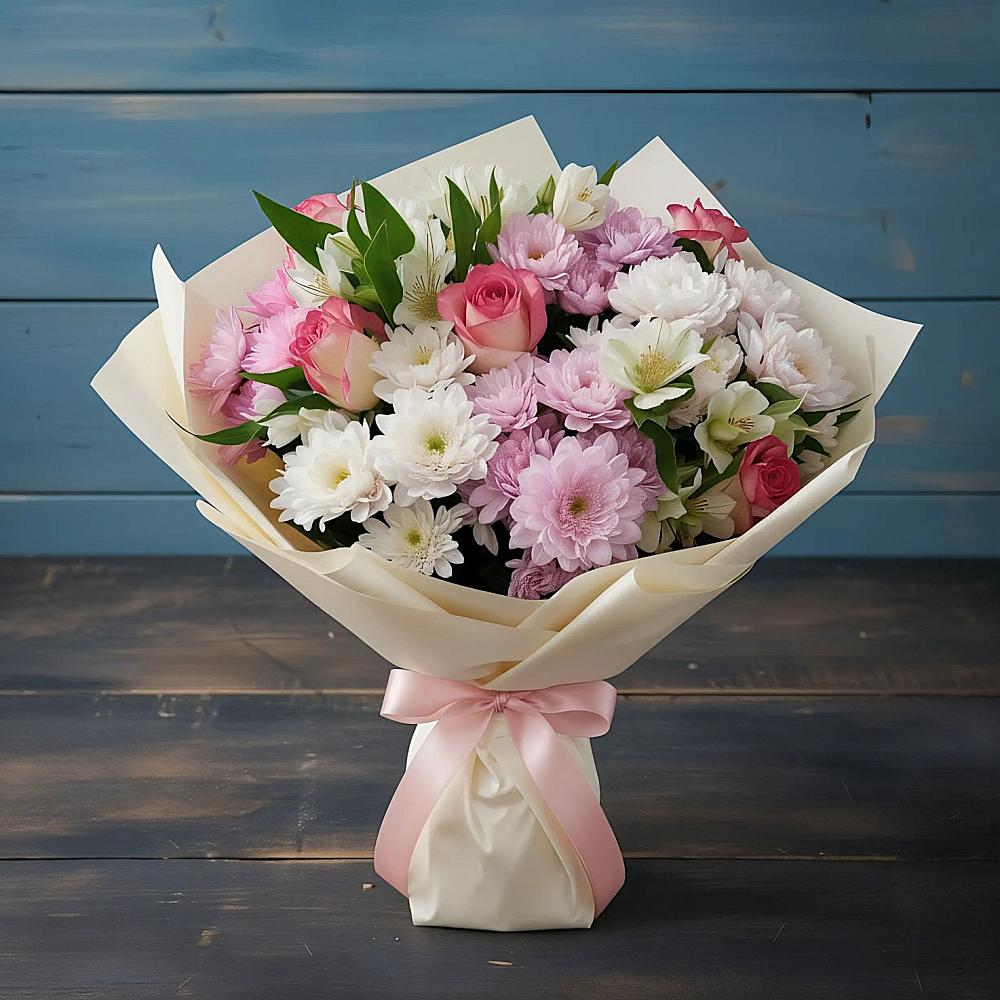 Букет цветов из: Хризантемы, Альстромерии и Розы в Билибино